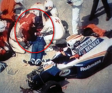 Sid Watkins helping his dear friend Ayrton Senna, Imola 1994